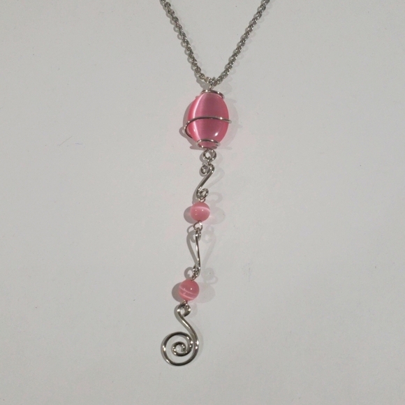 Silver tone Pink Stone Beaded Twisted Design Necklace - Women's Fashion Jewelry - Picture 4 of 9